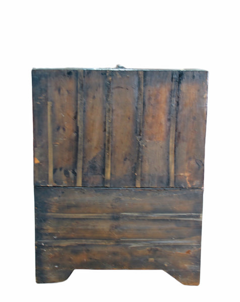 Two Part Dark Brown Antique Korean Cabinet Chest