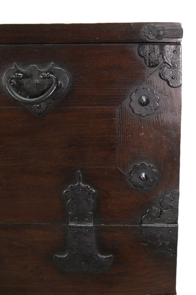 Two Part Dark Brown Antique Korean Cabinet Chest