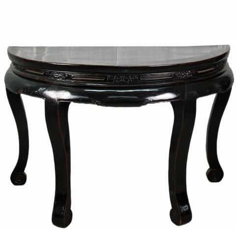 Half Moon Antique Black Lacquer Chinese Hallway Console Table