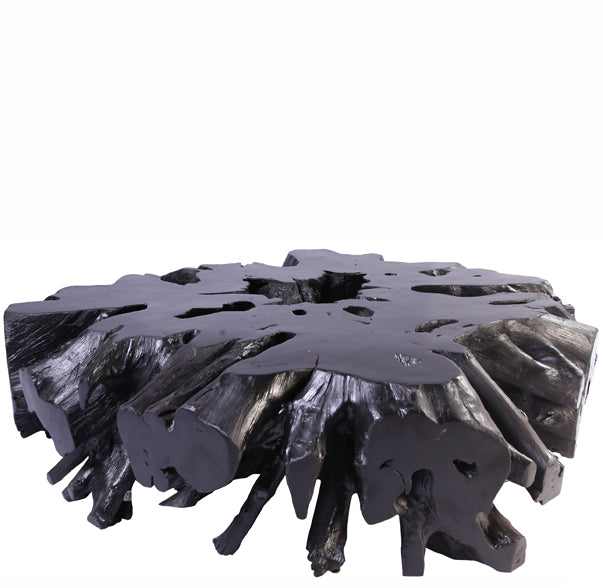 Round Black Organic Teak Root Coffee Table 25