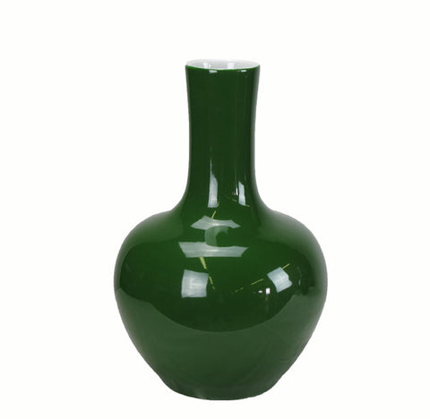 Dark Green Long Neck Porcelain Vase - Dyag East