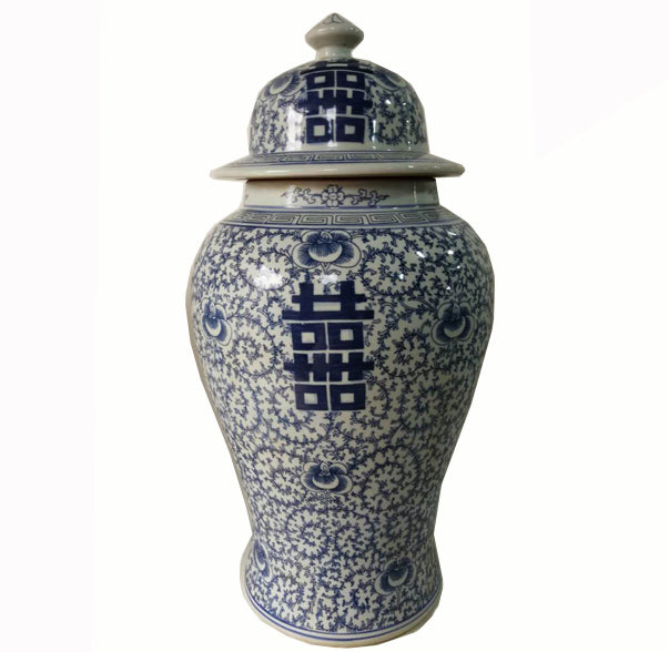 Double Happiness Blue and White Porcelain Ginger Jar