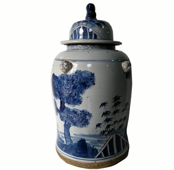 Blue and White Porcelain Vase With Ever Green and Plum Flowers