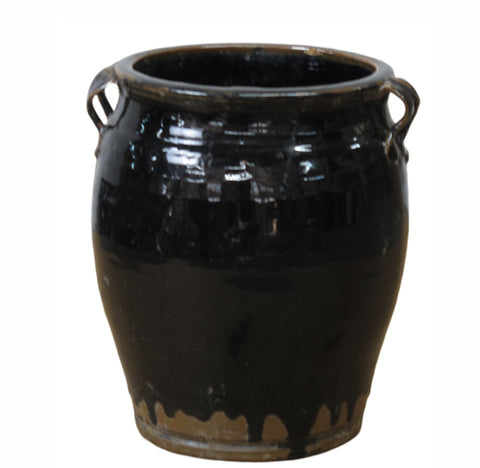 Hand Glazed Black Flower Pot