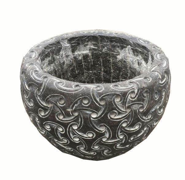 Black Carved Stone Planter - Dyag East