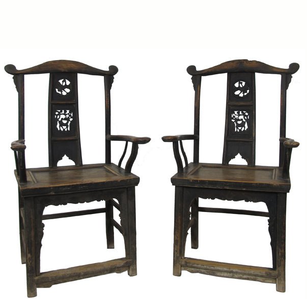 A Pair of Government Official Hat Antique Chinese Armchair - Dyag East