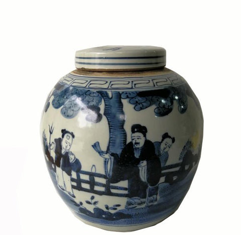 Blue and White Porcelain Ginger Jar with Human Figural - Dyag East