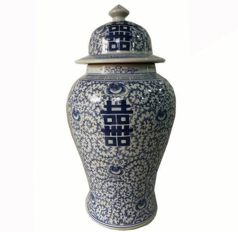 Double Happiness Blue and White Porcelain Ginger Jar - Dyag East