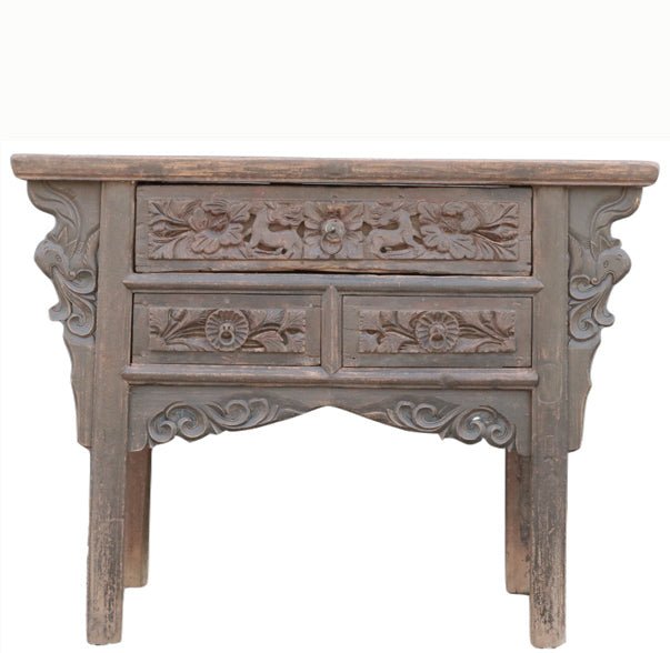 Early 18 Century Hand Carved 3 Drawers Antique Chinese Table - Dyag East
