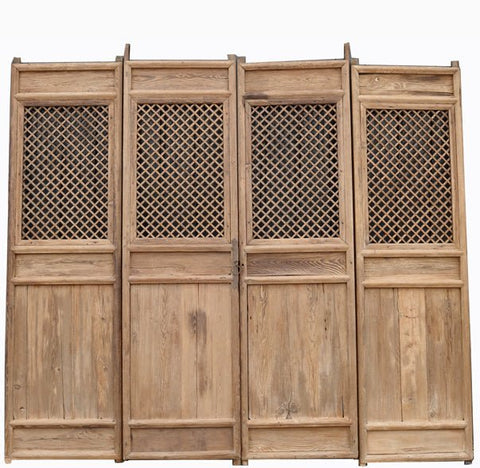 Early 19 Century Large Antique Chinese Lattice Screen Door - A Set of 4 Screen Panels - Dyag East