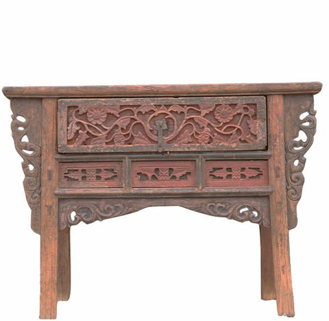 Hand Carved 1 Drawer Antique Console Table - Dyag East