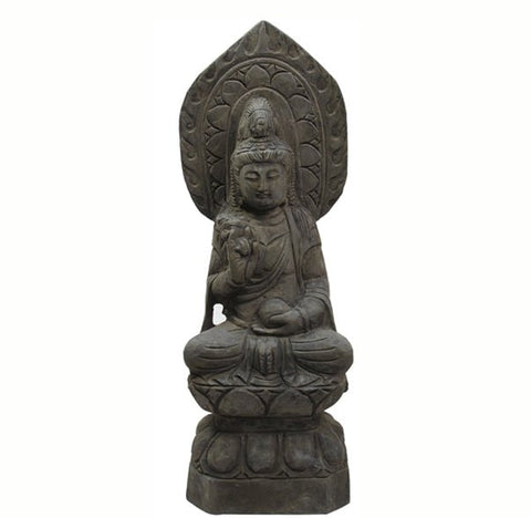 Hand Carved 27" Tall Stone Seating Buddha Status - Dyag East