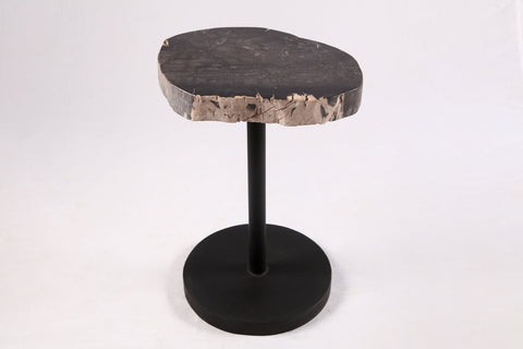Living Edge Petrified Wood Top w Black Metal Stand Accent Table or Side Table 55 - Dyag East