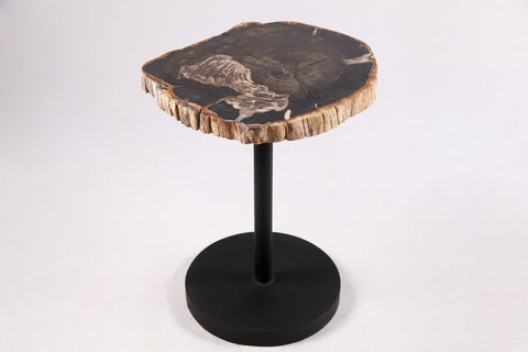 Living Edge Petrified Wood Top w Black Metal Stand Accent Table or Side Table 62 - Dyag East