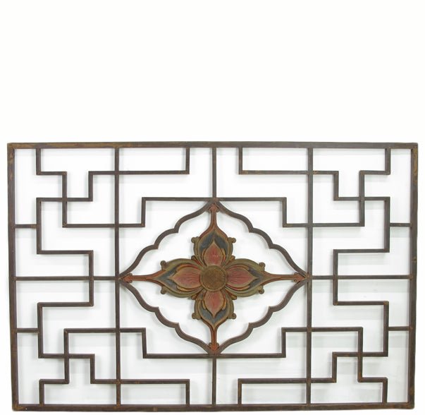 Lotus Antique Chinese Wood Screen Panel - Dyag East