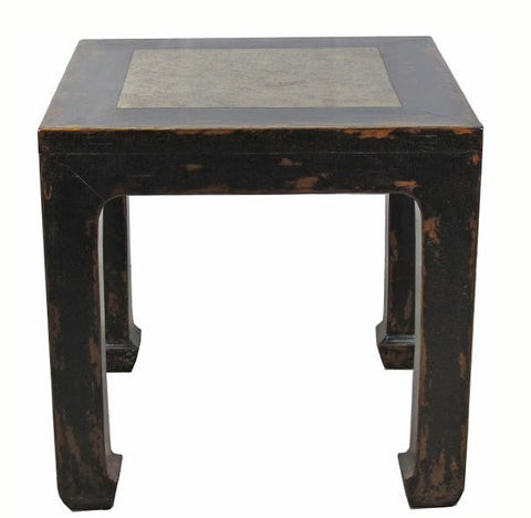 Marble Top Square and Distressed Black Vintage Accent or Side Table, 25"H - Dyag East