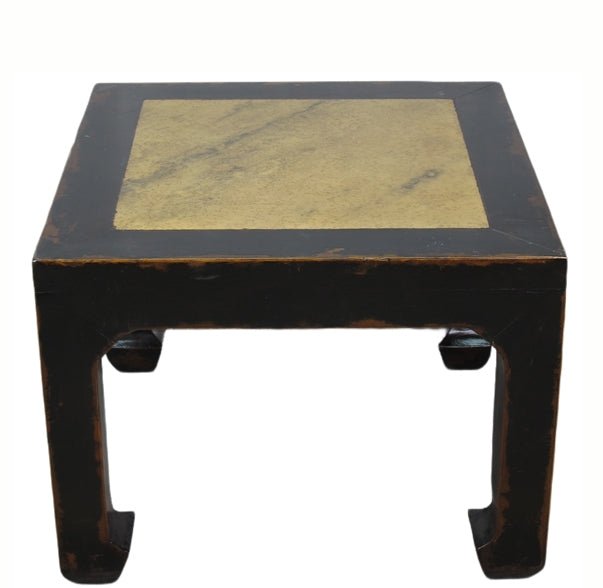 Marble Top Square and Distressed Black Vintage Accent or Side Table or Coffee Table, 18"H - Dyag East