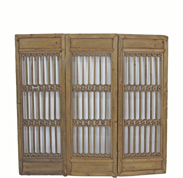 Three Antique Chinese Wood Screen Panels - Dyag East
