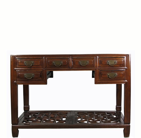 Vintage 5 Drawers with Cracked Ice Foot Rest Desk - Dyag East