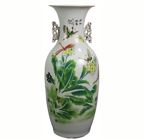 Vintage Chinese Dragon Flies Famille Rose Porcelain Vase - Dyag East