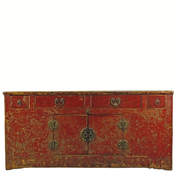 Z - Four Drawer Antique Red Chinese Sideboard Cabinet - Dyag East