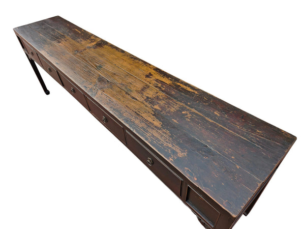104" Long 5 Drawer Antique Console Table - Dyag East