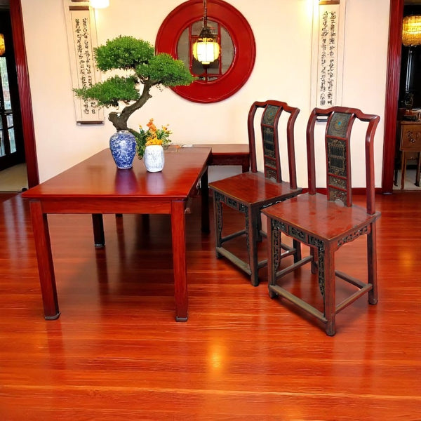 Pair Antique Chinese Blue Eye Side Chairs