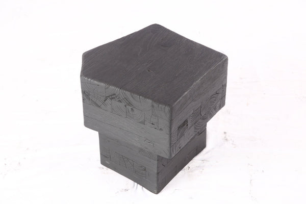 16” Black Sculptural Teak Block Accent Table 1.2 - Dyag East