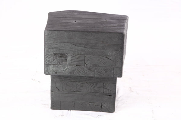 16” Black Sculptural Teak Block Accent Table 1.2 - Dyag East