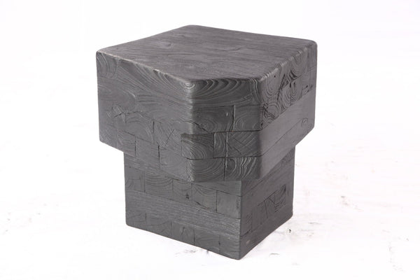 16” Black Sculptural Teak Block Accent Table 1.2 - Dyag East
