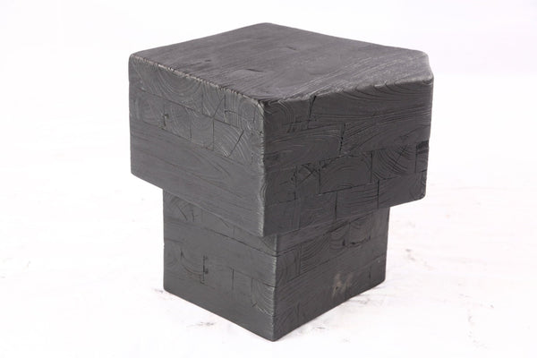 16” Black Sculptural Teak Block Accent Table 1.2 - Dyag East