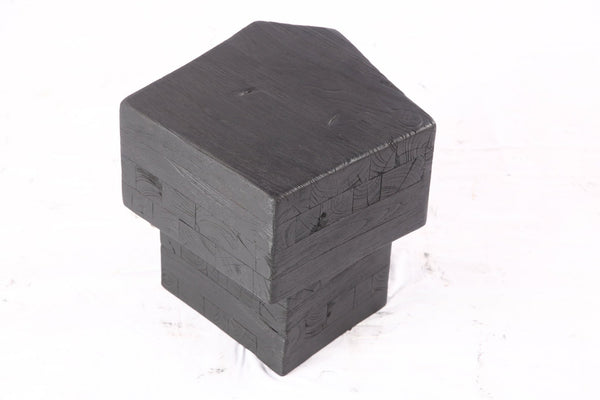 16” Black Sculptural Teak Block Accent Table 1.2 - Dyag East