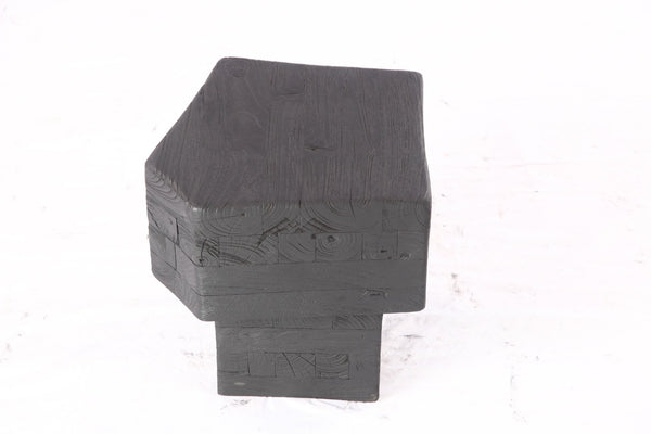 16” Black Sculptural Teak Block Accent Table 1.2 - Dyag East