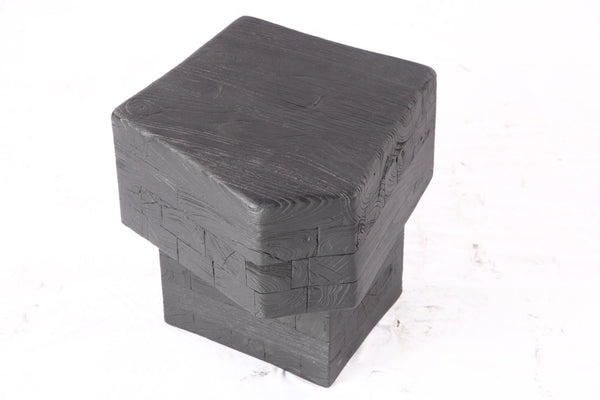 16” Black Sculptural Teak Block Accent Table 1.2 - Dyag East