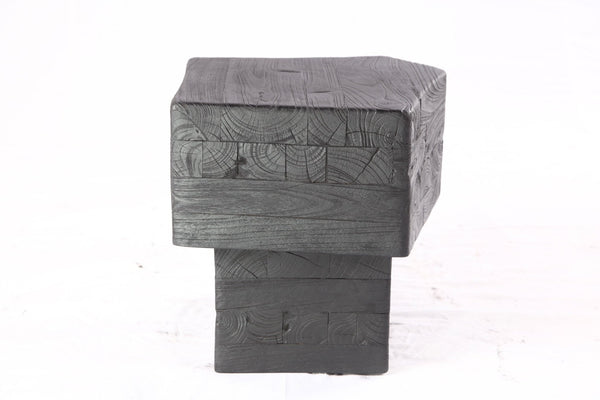 16” Black Sculptural Teak Block Accent Table 1.2 - Dyag East