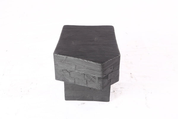 16” Black Sculptural Teak Block Accent Table 1.2 - Dyag East