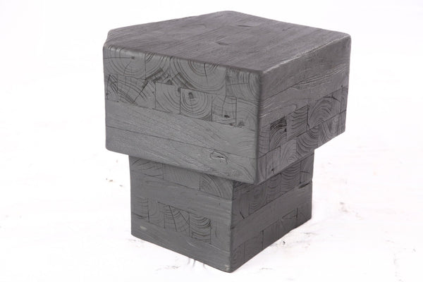 16” Black Sculptural Teak Block Accent Table 1.2 - Dyag East