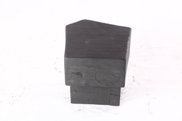 16” Black Sculptural Teak Block Accent Table 1.2 - Dyag East
