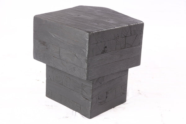 16” Black Sculptural Teak Block Accent Table 1.2 - Dyag East