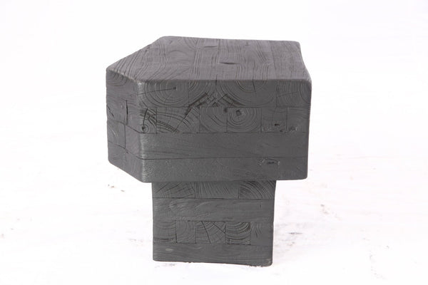 16” Black Sculptural Teak Block Accent Table 1.2 - Dyag East