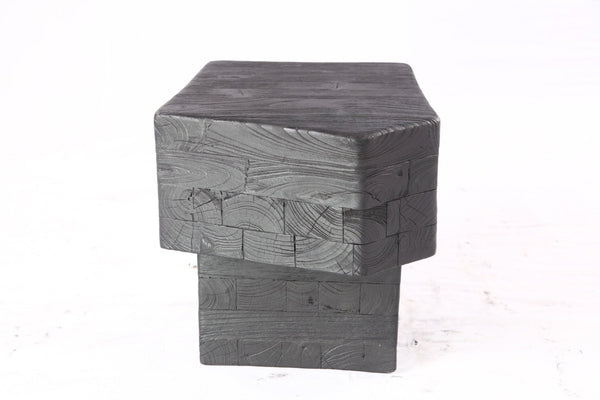 16” Black Sculptural Teak Block Accent Table 1.2 - Dyag East