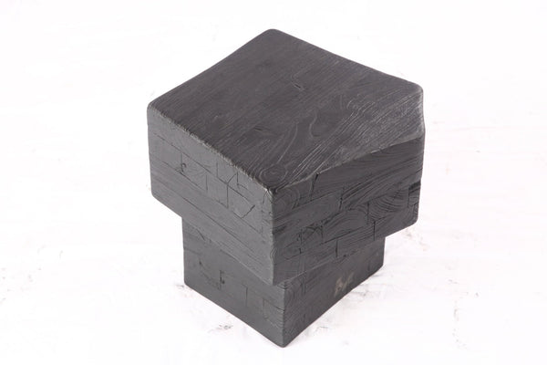 16” Black Sculptural Teak Block Accent Table 1.2 - Dyag East