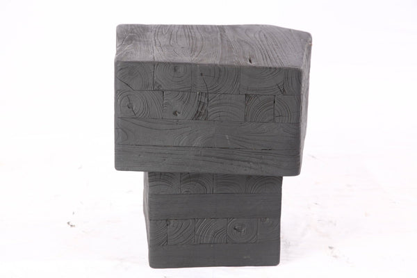 16” Black Sculptural Teak Block Accent Table - Dyag East