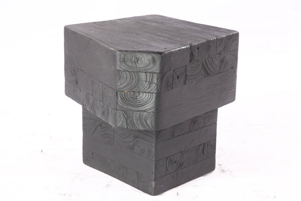 16” Black Sculptural Teak Block Accent Table - Dyag East