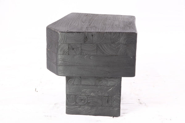 16” Black Sculptural Teak Block Accent Table - Dyag East