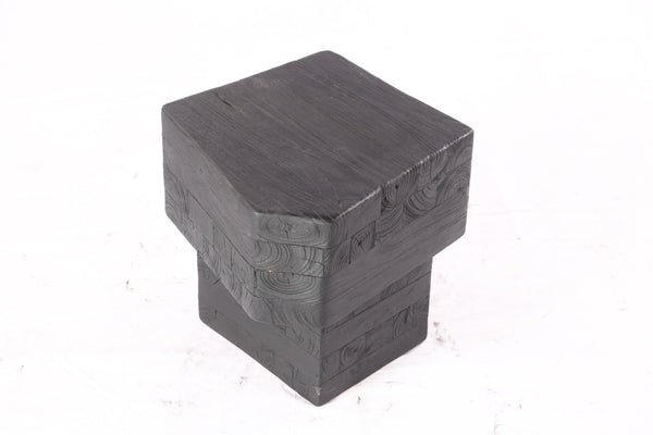 16” Black Sculptural Teak Block Accent Table - Dyag East