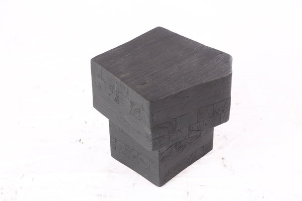 16” Black Sculptural Teak Block Accent Table - Dyag East