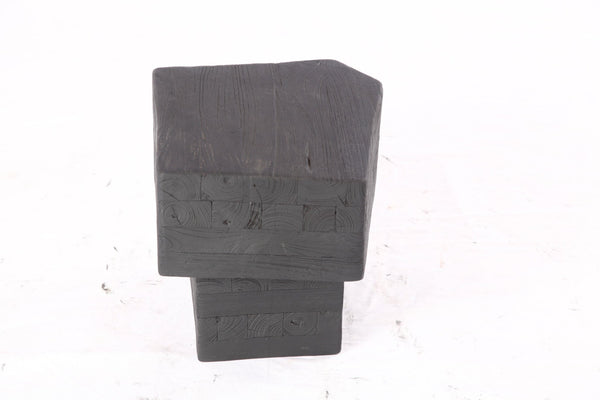 16” Black Sculptural Teak Block Accent Table - Dyag East