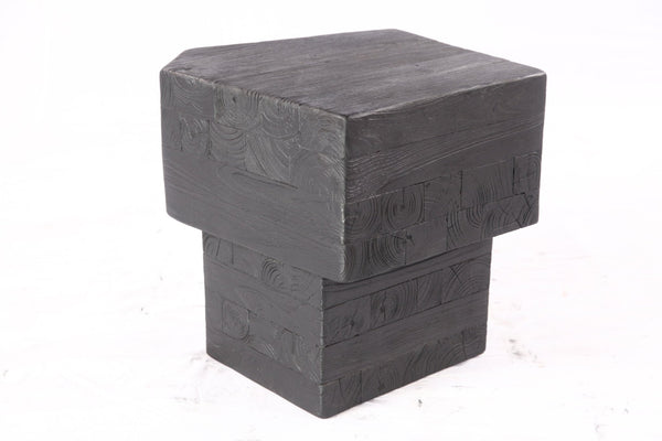 16” Black Sculptural Teak Block Accent Table - Dyag East