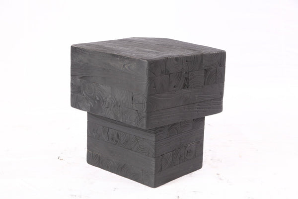 16” Black Sculptural Teak Block Accent Table - Dyag East